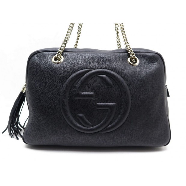 NEUF SAC A MAIN GUCCI SOHO CHAIN 353126 CUIR GRAINE NOIR METAL DORE PURSE 1475€