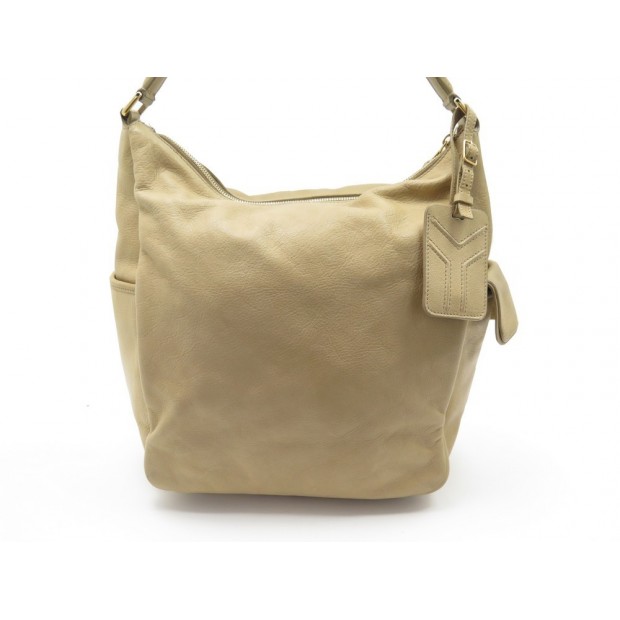 SAC A MAIN YVES SAINT LAURENT HOBO 252592 CUIR GRAINE BEIGE LEATHER PURSE 1600