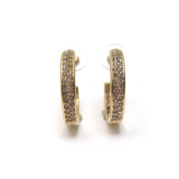 BOUCLES D'OREILLES CHRISTIAN DIOR CREOLES METAL DORE STRASS GOLDEN EARRINGS 290€