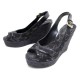 CHAUSSURES LOUIS VUITTON 38 ESPADRILLES SANDALES TALONS TOILE MONOGRAM NOIR 650€