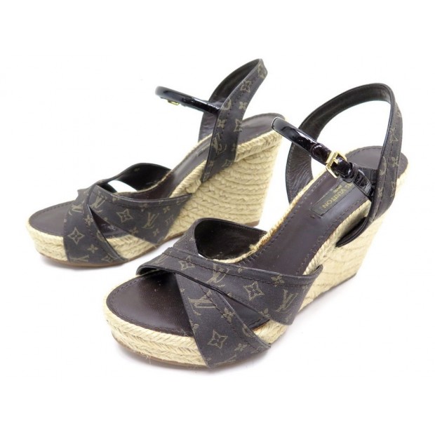 CHAUSSURES LOUIS VUITTON 37 ESPADRILLES SANDALES A TALONS EN TOILE MONOGRAM 650€