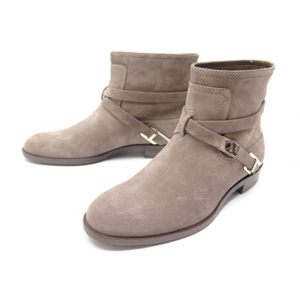 NEUF CHAUSSURES DIOR BOTTINES A BOUCLE 38 EN DAIM TAUPE + BOITE LOW BOOTS 790€