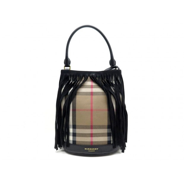 SAC A MAIN BURBERRY PRORSUM A FRANGES TOILE TARTAN CUIR FRINGE BUCKET BAG 2600€