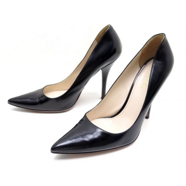 CHAUSSURES PRADA ESCARPINS 40 IT 41 FR CUIR NOIR BLACK LEATHER PUMP SHOES 520€