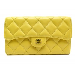 NEUF PORTEFEUILLE CHANEL TIMELESS RABAT CLASSIQUE A31506 CUIR JAUNE WALLET 930€