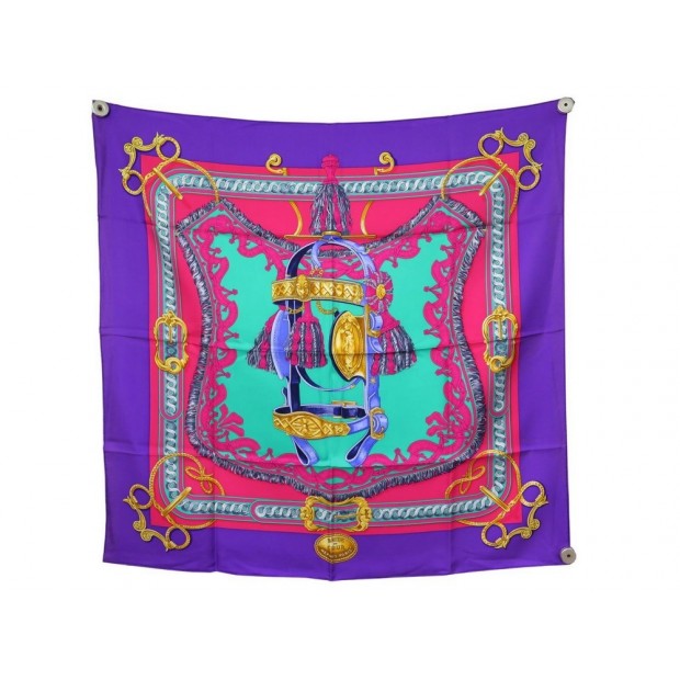 NEUF FOULARD HERMES BRIDE DE COUR CARRE 90 EN SOIE VIOLETTE SILK SCARF NEW 370€