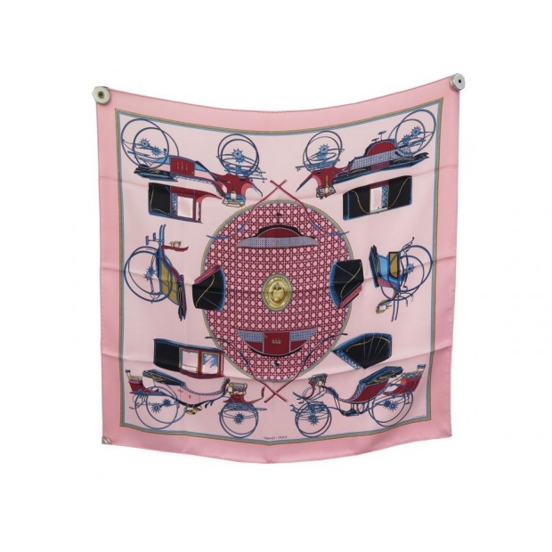 NEUF FOULARD HERMES VOITURES A TRANSFORMATION CARRE 70CM EN SOIE ROSE SCARF 280€