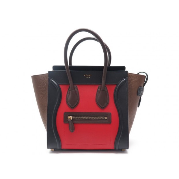 NEUF SAC A MAIN CELINE LUGGAGE MICRO EN CUIR TRICOLORE NOIR ROUGE MARRON 2250€