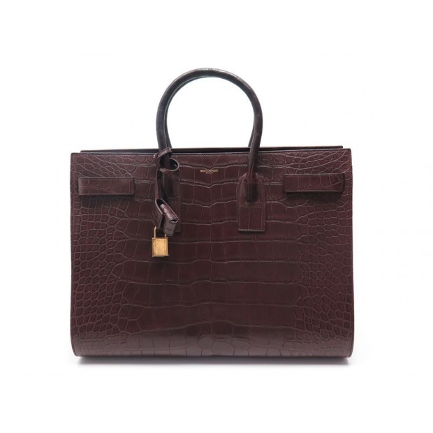 NEUF SAC A MAIN YVES SAINT LAURENT DE JOUR GM 319910 40CM CUIR ALLIGATOR MARRON