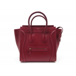 SAC A MAIN CELINE LUGGAGE MINI CABAS CUIR BORDEAUX LEATHER HANDBAG PURSE 2400