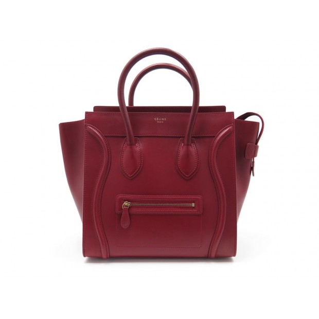 SAC A MAIN CELINE LUGGAGE MINI CABAS CUIR BORDEAUX LEATHER HANDBAG PURSE 2400