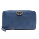 NEUF PORTEFEUILLE CHANEL ZIPPE BOY A80566 EN CUIR BLEU PORTE MONNAIE WALLET 670€