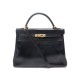  : VINTAGE SAC A MAIN HERMES KELLY 32 CUIR BOX NOIR 