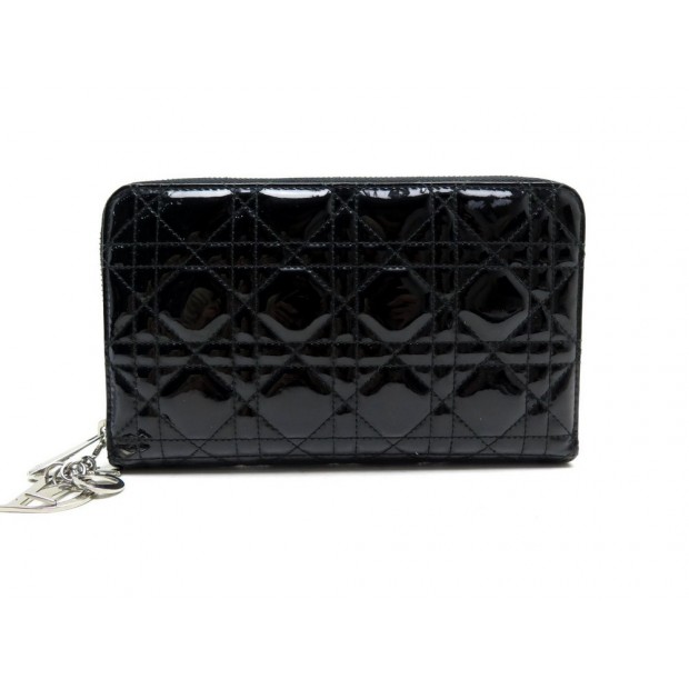 PORTEFEUILLE CHRISTIAN DIOR LADY PORTE MONNAIE EN CUIR CANNAGE NOIR WALLET 850€