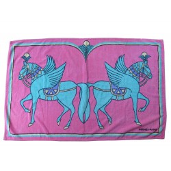 DRAP DE PLAGE HERMES 2 PEGASES SERVIETTE DE BAIN EN COTON ROSE PINK TOWEL 430
