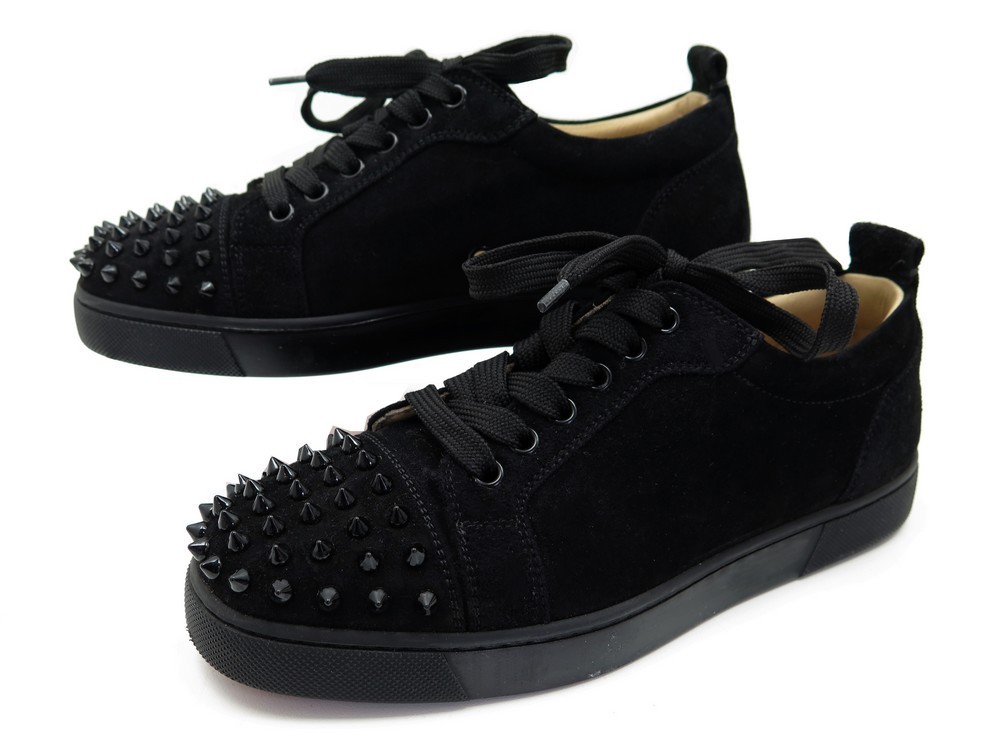 Christian Louboutin Black Leather Louis Junior Spikes Low Top Sneakers Size  36.5 Christian Louboutin