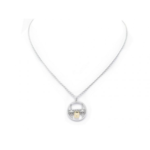 NEUF COLLIER PENDENTIF TOURNAIRE COEUR PONT EN ARGENT ET OR SILVER NECKLACE 310