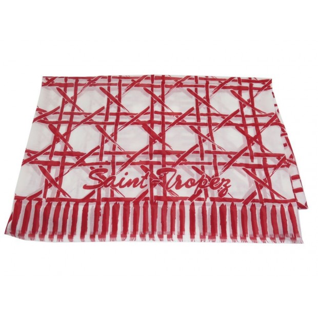 NEUF ETOLE CHRISTIAN DIOR SAINT TROPEZ EN COTON ROUGE BLANC FOULARD SCARF 390€