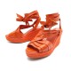  CHAUSSURES HERMES ESPADRILLES COMPENSEES CUIR ORANGE SANDALES 