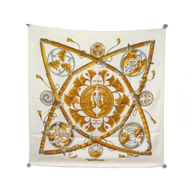 FOULARD HERMES DAIMYO PRINCES DU SOLEIL LEVANT BLANC