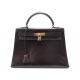  : VINTAGE SAC A MAIN HERMES KELLY 32 CUIR BOX MARRON 