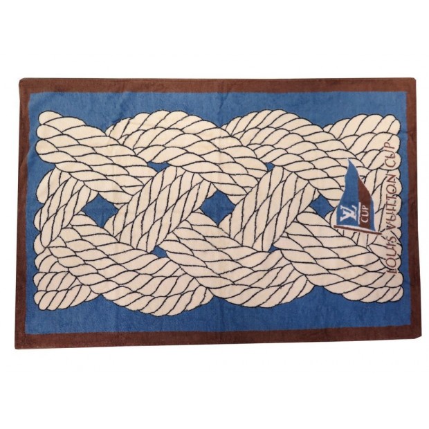 SERVIETTE DE PLAGE LOUIS VUITTON CUP COTON BLEU MARRON TAPIS BEACH TOWEL 400€