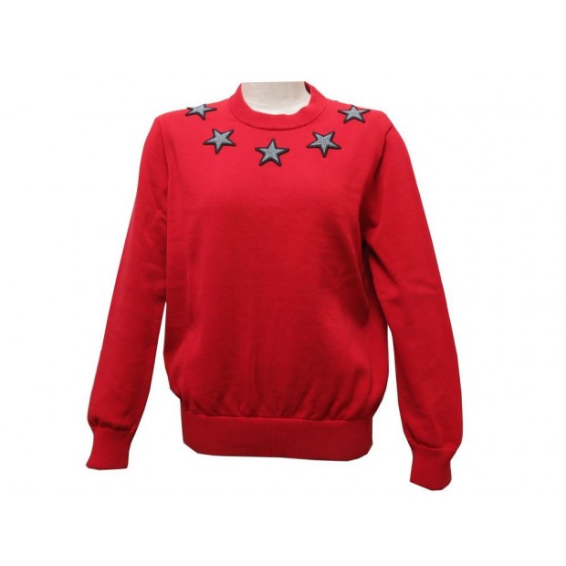 PULL GIVENCHY EN COTON ROUGE PATCHS ETOILES AU COL GRISES RED SWEAT STARS 590