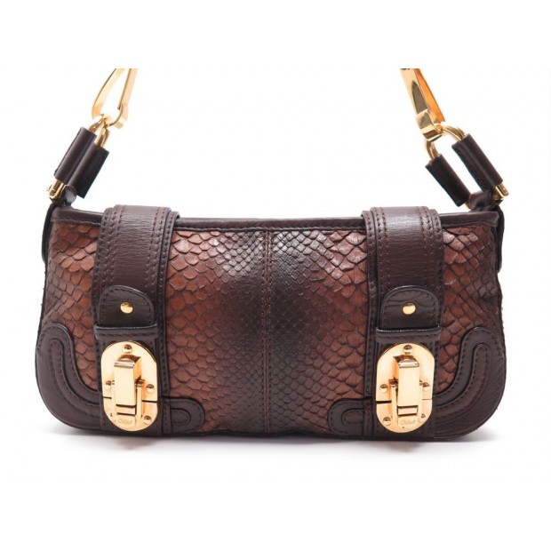 SAC A MAIN CHLOE POCHETTE 25 CM EN CUIR DE PYTHON MARRON METAL DORE PURSE 950€