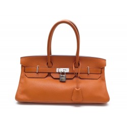 SAC A MAIN HERMES BIRKIN SHOULDER 42 CUIR TAURILLON ORANGE ARGENTE HANDBAG 8600