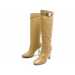 CHAUSSURES HERMES EMPIRE BOTTES A TALONS 39.5 EN CUIR CAMEL + BOITE BOOTS 1750€