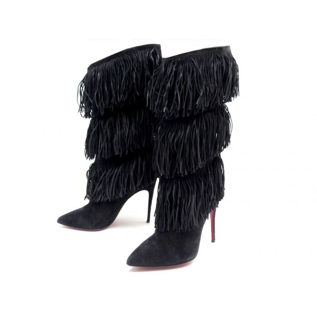 CHAUSSURES CHRISTIAN LOUBOUTIN BOTTES A FRANGE 37 EN DAIM NOIR SUEDE BOOTS 1045€