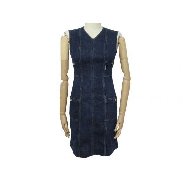 ROBE CHANEL SANS MANCHE TAILLE 36 S EN DENIM COTON BLEU BLUE COTTON DRESS 2200€