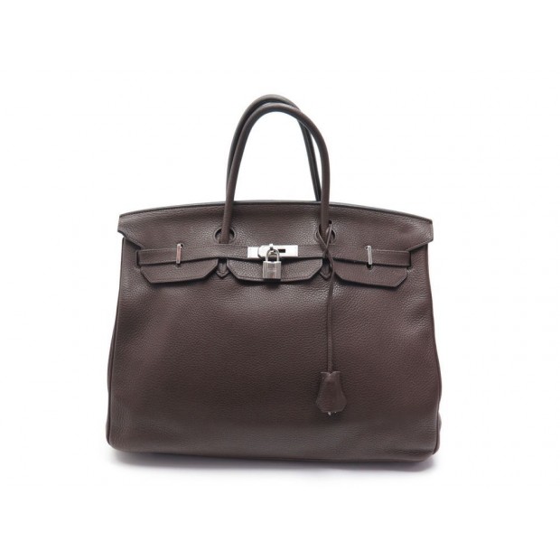 SAC A MAIN HERMES BIRKIN 40 EN CUIR TOGO MARRON & ACIER PALLADIE BROWN HAND BAG