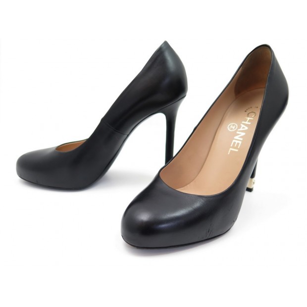 CHAUSSURES CHANEL G31297 ESCARPINS EN CUIR NOIR 37 BLACK LEATHER PUMP SHOES 690€