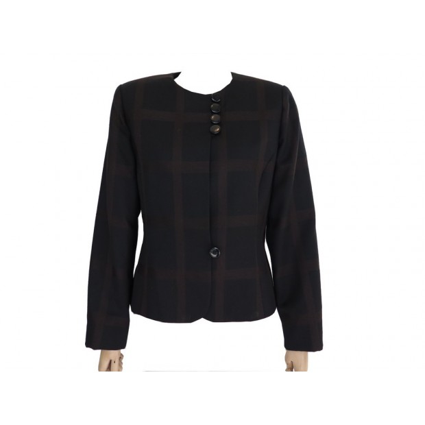 VESTE CHRISTIAN DIOR NOIR A CARREAUX MARRON LAINE 38 M BLACK BROWN JACKET 1600