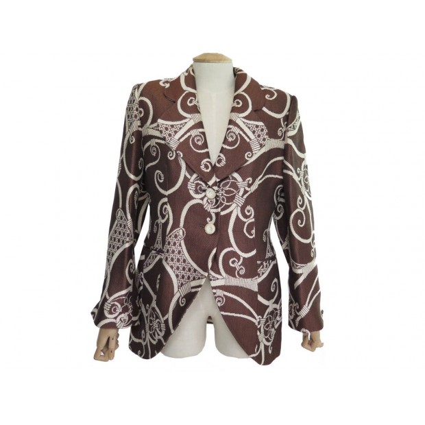 VESTE CHRISTIAN DIOR MARRON & BLANCHE TAILLE 42 L EN COTON BROWN JACKET 2400