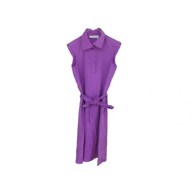 ROBE SANS MANCHES YVES SAINT LAURENT 36 S COTON SOIE VIOLET PURPLE DRESS 1900€