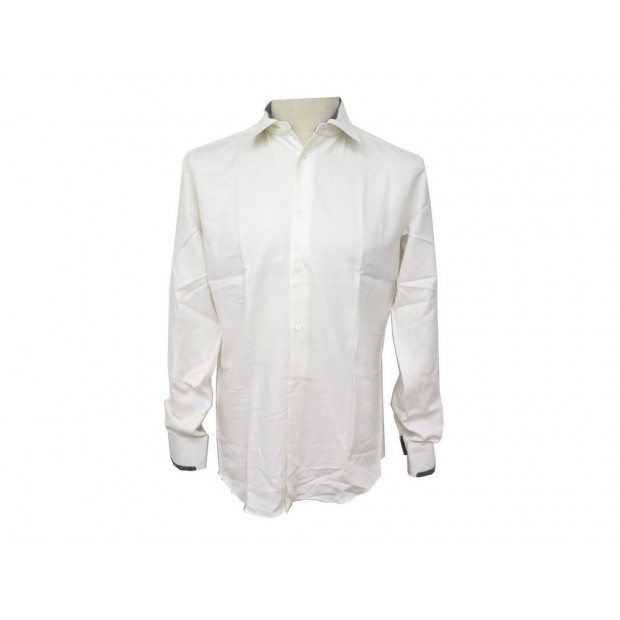 NEUF CHEMISE HERMES AJUSTEE COL DROIT SOUPLE MANCHES LONGUES T39 15.5 BLANC 480