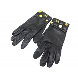 GANTS HERMES H CLOU DE SELLE & MEDOR EN CUIR NOIR T 7.5 + SAC POCHON GLOVES 690€