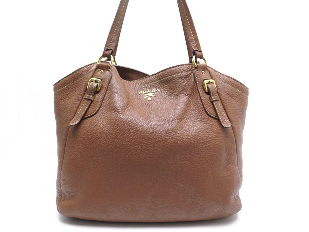 Sac A Main Prada En Cuir Graine Marron Brown Leather