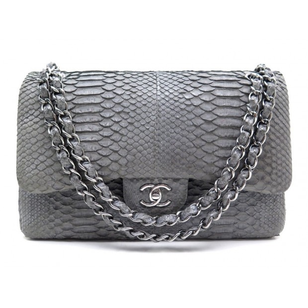 SAC A MAIN CHANEL TIMELESS CLASSIQUE BANDOULIERE CUIR PYTHON GRIS PURSE 10550€