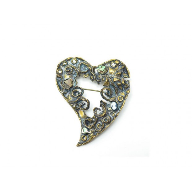 NEUF BROCHE CHRISTIAN LACROIX COEUR NOEL 1994 EN METAL DORE ET PIERRES BROOCH