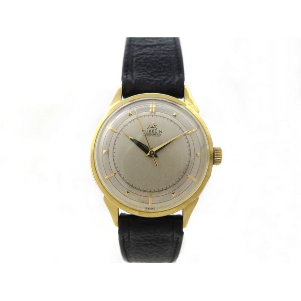 VINTAGE MONTRE GUBELIN IPSO MATIC 35 MM AUTOMATIQUE OR JAUNE CUIR GOLDEN WATCH