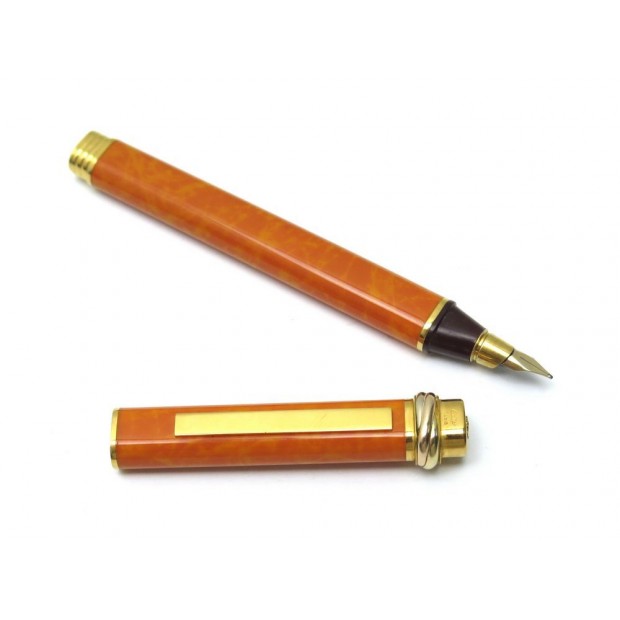 STYLO PLUME MUST DE CARTIER TRINITY 3 ORS OR ET RESINE ORANGE FOUNTAIN PEN 700€