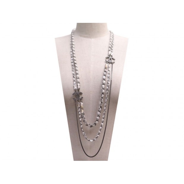 COLLIER CHANEL SAUTOIR LOGO CC 90 CM EN CHAINE METAL ENTRELACEE NECKLACE 1250€