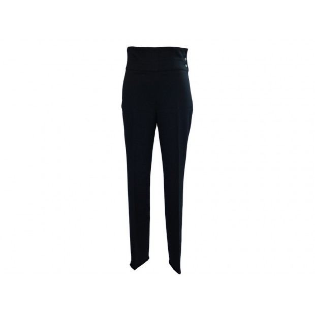 NEUF PANTALON TAILLE HAUTE CHANEL EN LAINE NOIR T 38 M BLACK WOOL TROUSERS 1600