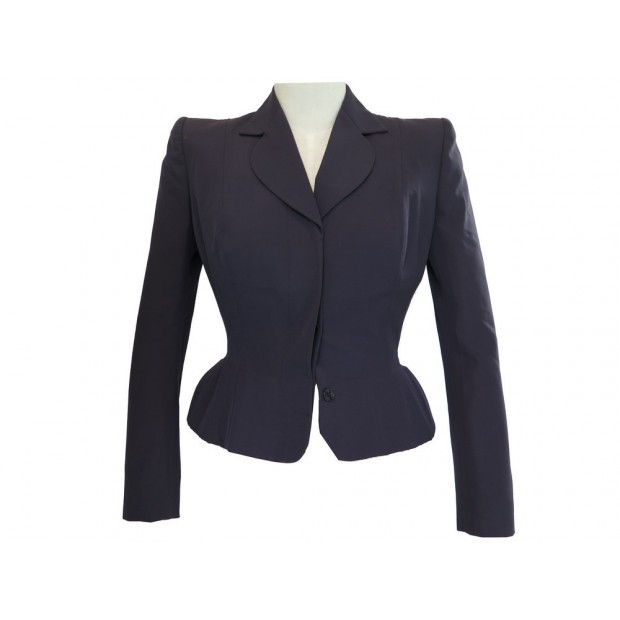 NEUF VESTE COURTE CINTREE JOHN GALLIANO EN LAINE PRUNE T 38 M WOOL JACKET 765