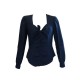 NEUF BLOUSE YVES SAINT LAURENT EN SOIE & LAINE BLEU MARINE T 38 M BLUE TOP 1190