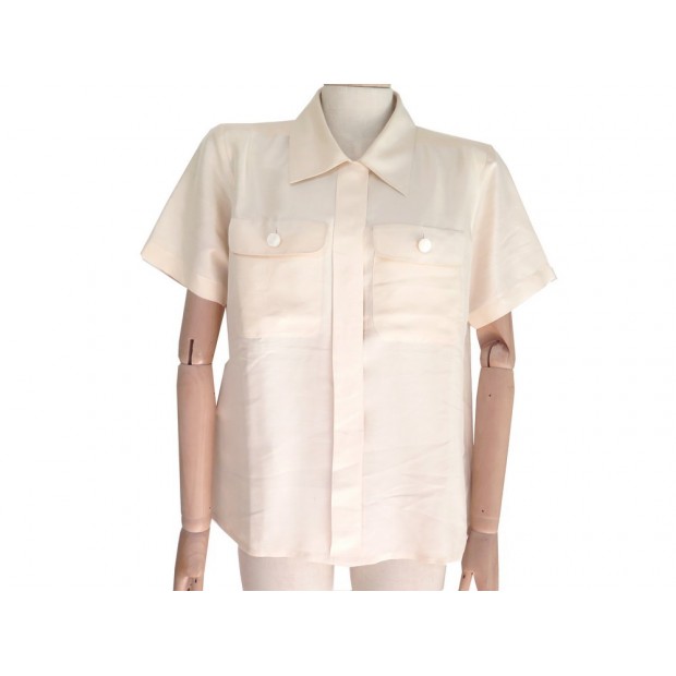 CHEMISE YVES SAINT LAURENT A MANCHES COURTES T 44 L SOIE BEIGE SILK SHIRT 690€