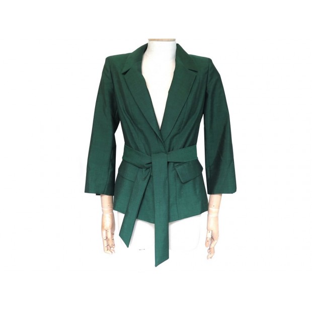 NEUF VESTE YVES SAINT LAURENT A CEINTURE 38 M LAINE VERT GREEN WOOL JACKET 1990€